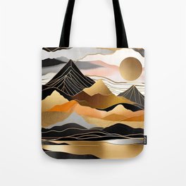 Faraway Land black and gold mountains and full moon Tote Bag