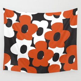 large orange and white retro flowers abstract composition Wall Tapestry