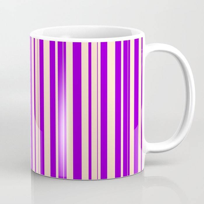 Bisque and Dark Violet Colored Lined/Striped Pattern Coffee Mug
