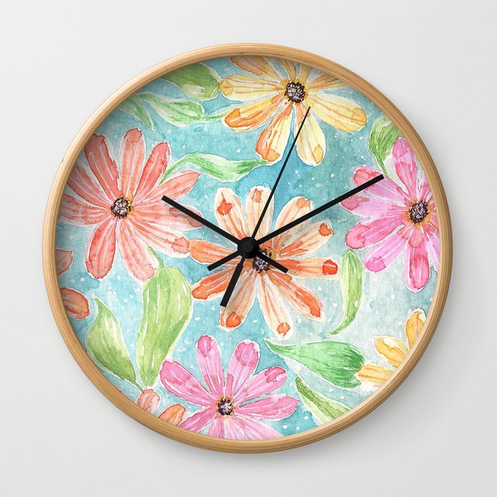 Watercolor Daisies Design Wall Clock