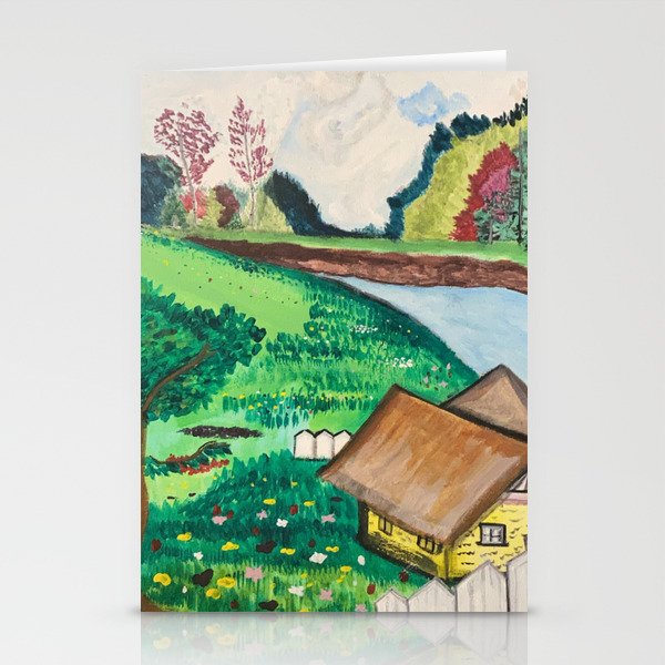 The cottage on the flower field Stationery Cards