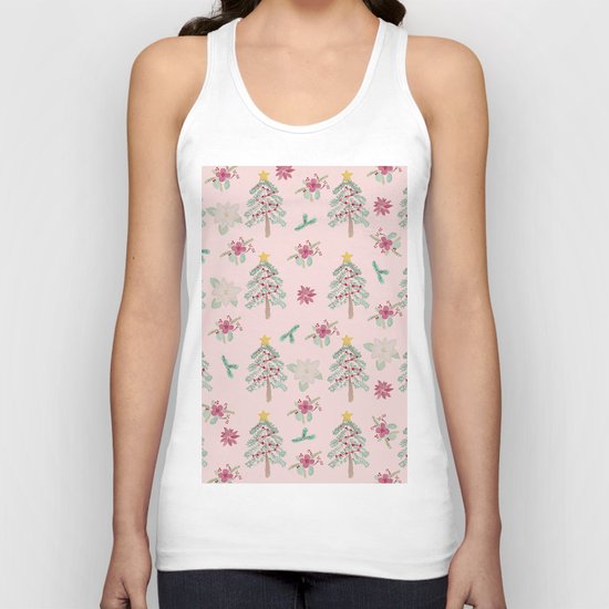 Christmas Pattern Pink Unisex Tank Top