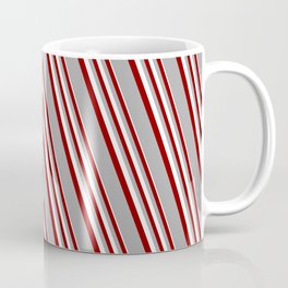 [ Thumbnail: Mint Cream, Dark Red, and Dark Grey Colored Lines Pattern Coffee Mug ]