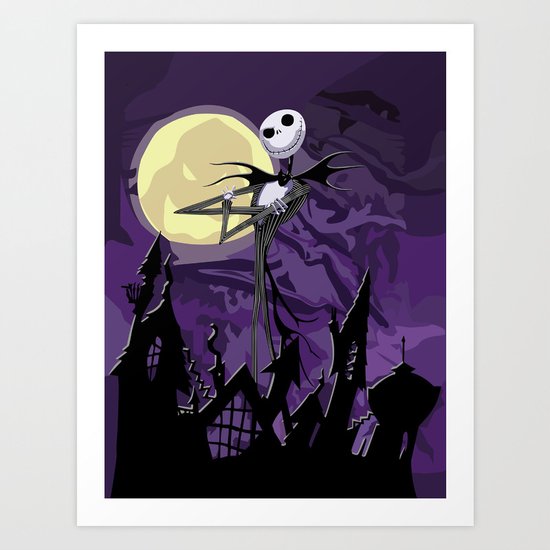 Halloween Purple Sky with jack skellington iPhone 4 4s 5 5c, ipod, ipad, pillow case tshirt and mugs Art Print