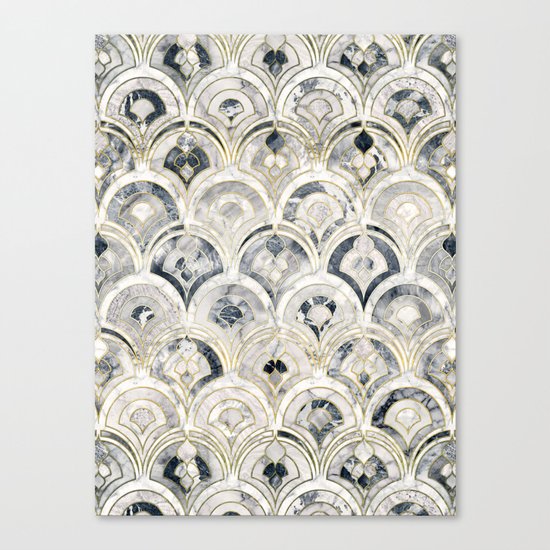 Monochrome Art Deco Marble Tiles Canvas Print