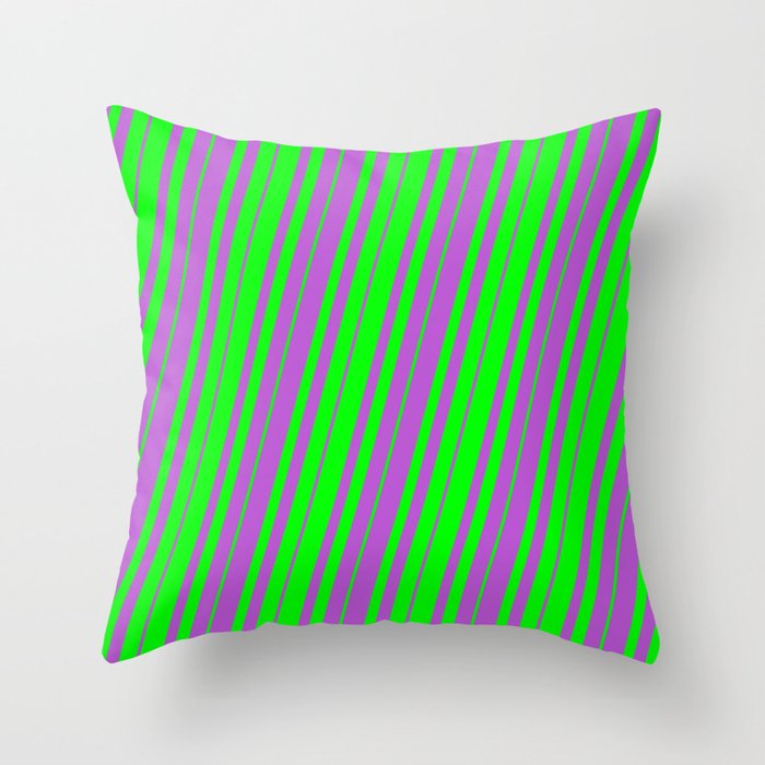 Lime & Orchid Colored Lines Pattern Throw Pillow
