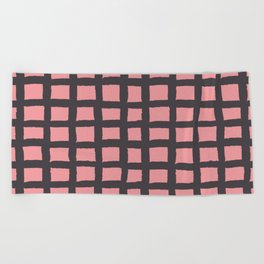 Pink & Black Rustic Scandi Checked Pattern Beach Towel