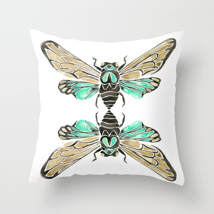 Summer Cicada – Mint & Tan Palette Throw Pillow