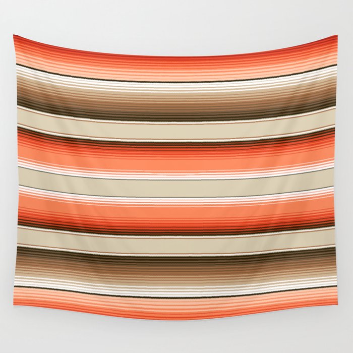 Navajo White, Burnt Orange and Brown Southwest Serape Blanket Stripes Wall Tapestry