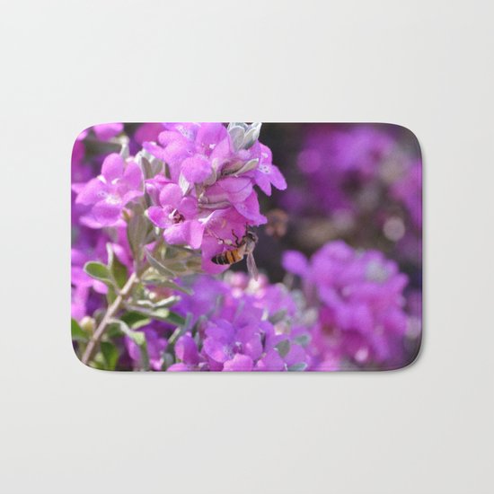 Bubble Bee on Lilac Flowers Bath Mat