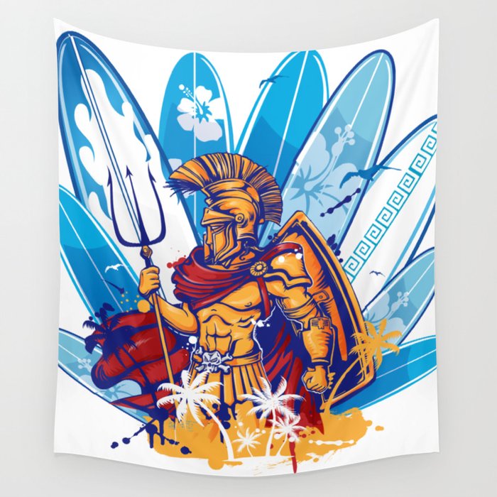 poseidon surfer with surfboard background Wall Tapestry