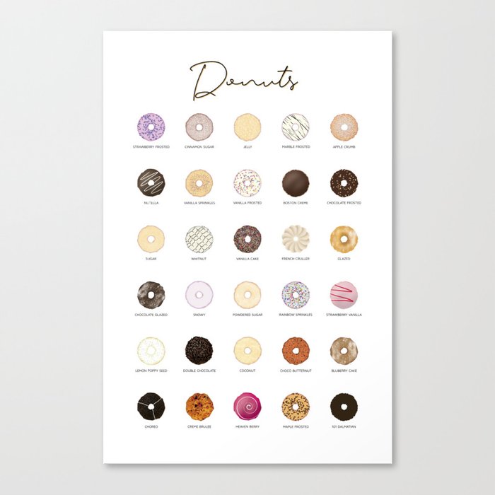 Donut types guide Canvas Print