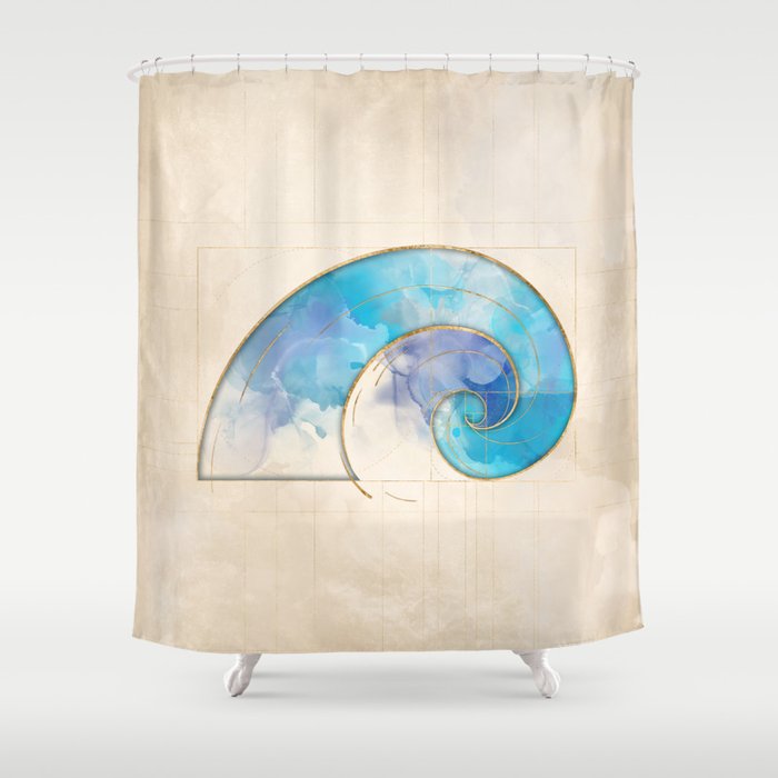 Golden Spiral - Watercolor  Shower Curtain