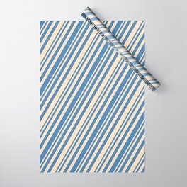 [ Thumbnail: Bisque & Blue Colored Stripes/Lines Pattern Wrapping Paper ]