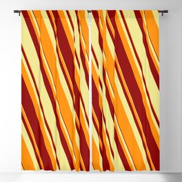 [ Thumbnail: Tan, Dark Orange, and Dark Red Colored Lined Pattern Blackout Curtain ]