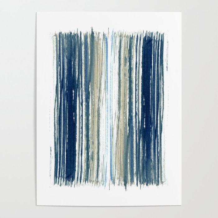 Indigo Blue and Beige Watercolor Stripes Poster