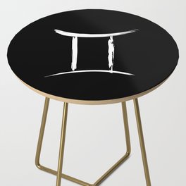 Gemini The Twins White on Black Zodiac Sign Side Table
