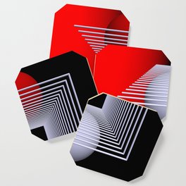 games with geometry -14- Coaster | Black, Spheres, Geometric, White, 3D Art, Balls, Red, Graphicdesign, 3D, Plane 