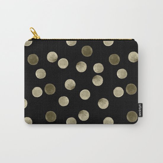 Watercolor . Olive green polka dots on black . Carry-All Pouch