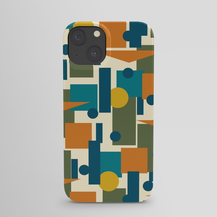 Mid-Century Modern Geometrica Pattern in Moroccan Teal Blue Olive Green Mustard Yellow Orange and Cream iPhone Case