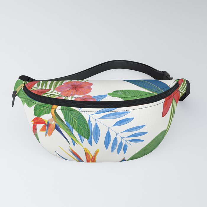 Heaven Bird Flower, Lily and Frangipani Tropical Flowers Pattern Fanny Pack