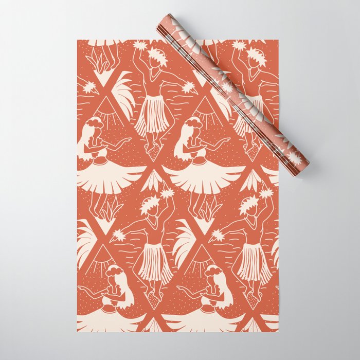 Polynesian Hula Dancers Pattern Wrapping Paper