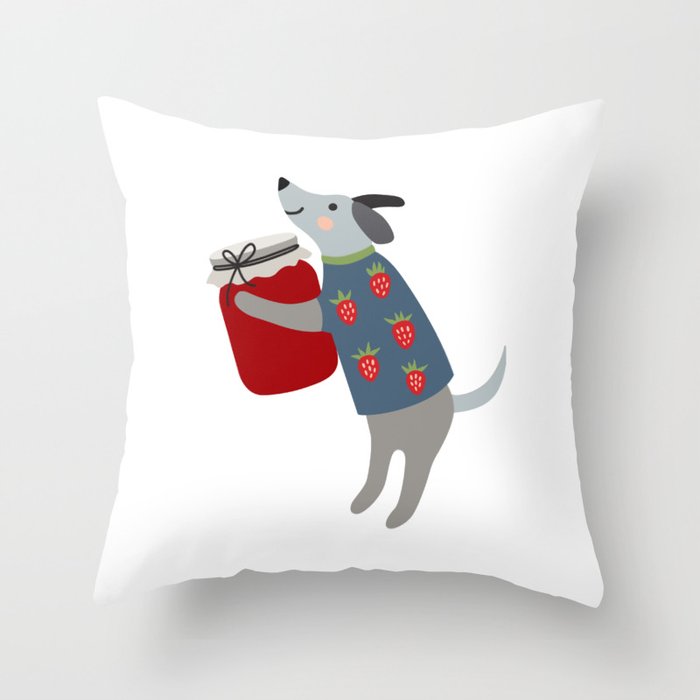 Sweet puppy and strawberry jam Throw Pillow