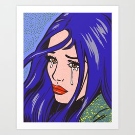 Blue Crying Comic Girl Art Print