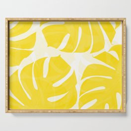 Mellow Yellow Monstera Leaves White Background #decor #society6 #buyart Serving Tray
