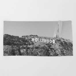 Hollywood Sign Black & White, California Vintage, Retro, Fine Art Photography Beach Towel