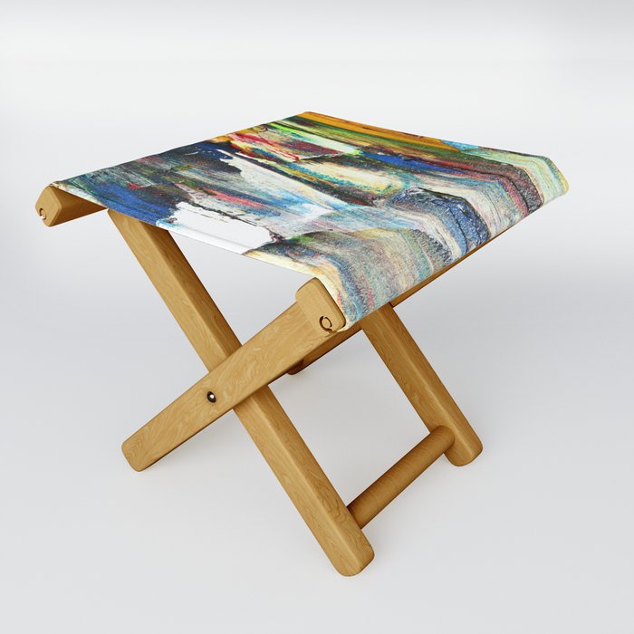 Colorful oil painting texture with brush strokes. Abstract background with isolated edge Folding Stool