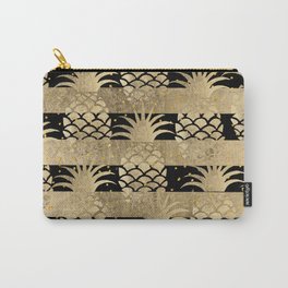 Trendy elegant black faux gold pineapple stripes Carry-All Pouch