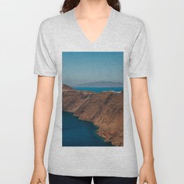 View over the Volcanic Greek Island Santorini | Landscape, Nature and Travel Photography in Greece, Europe V Neck T Shirt