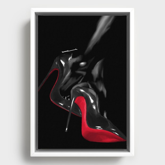 womens Red and black high heel shoes black version Framed Canvas