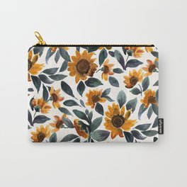 Sunset Sunflowers - Teal Leaves Carry-All Pouch