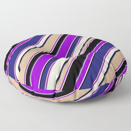 [ Thumbnail: Eye-catching Tan, Dark Violet, Beige, Black, and Midnight Blue Colored Lined/Striped Pattern Floor Pillow ]