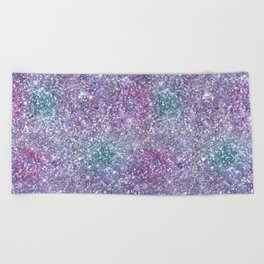 Glam Iridescent Purple Glitter Beach Towel