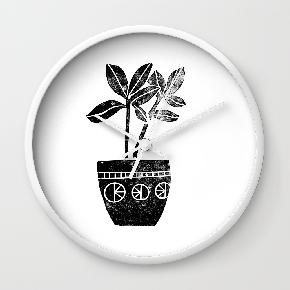 House Plants Linocut Black And White Minimal Modern Lino Print