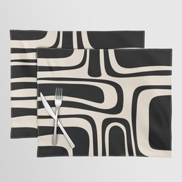 Palm Springs - Midcentury Modern Abstract Pattern in Black and Almond Cream  Placemat