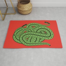Two Slithering Green Snakes Reptiles Area & Throw Rug