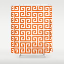 Orange and White Greek Key Shower Curtain
