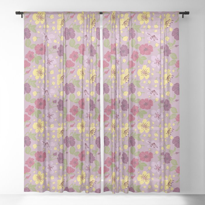 Modern purple and yellow wild flowers Sheer Curtain