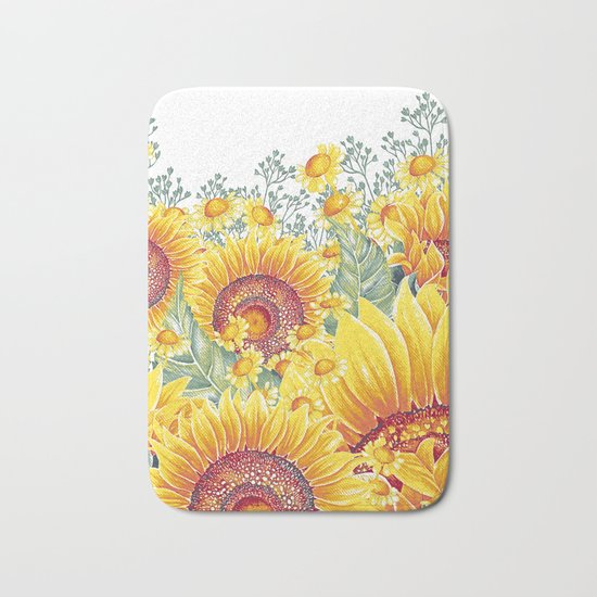 Vintage Garden 15 (Sunflower Field) Bath Mat