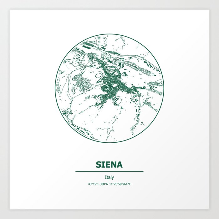 Siena city map coordinates Art Print
