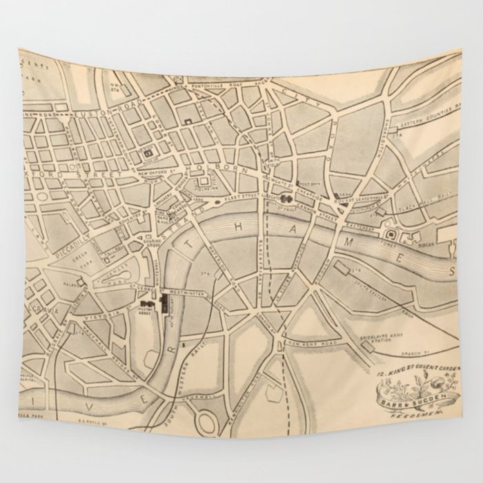 Antique London Map Wall Tapestry by Blue Specs Studio  Society6