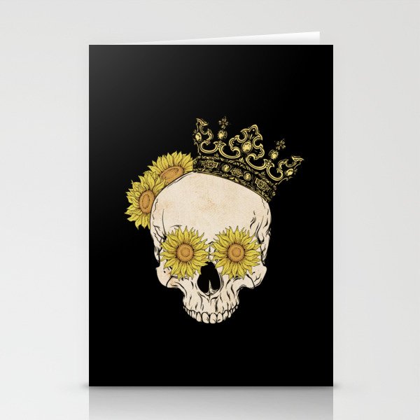Skull with crown and sunflowers Stationery Cards