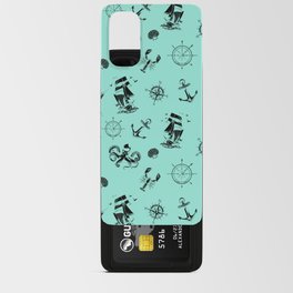 Mint Blue And Black Silhouettes Of Vintage Nautical Pattern Android Card Case
