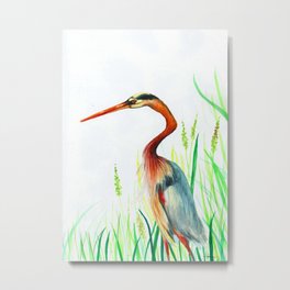 Egret Metal Print | Jvtotanesfacemask, Drawing, Natureart, Egret, Nature, Bird, Green, Orange, Wildlife, Stork 