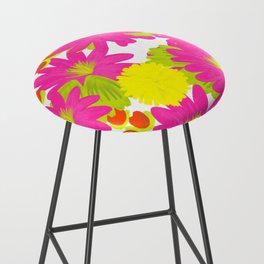 Tropical Flowers Mid-Century Modern Hot Pink And White Bar Stool