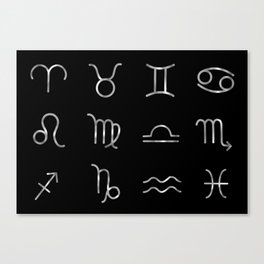 Zodiac constellations symbols in silver Canvas Print